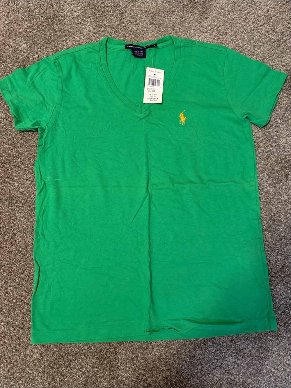 Polo by Ralph Lauren Green V-Neck Tee with Yellow Pony